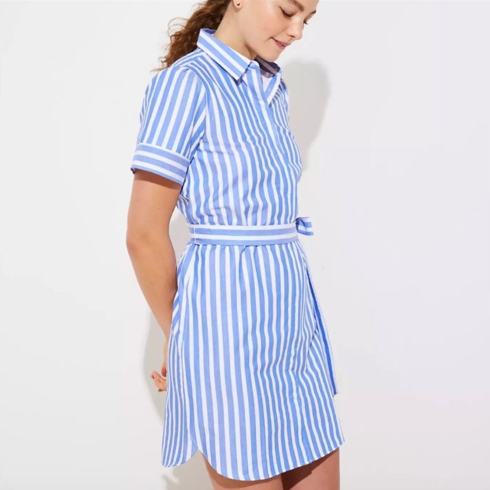 LOFT | Blue White Striped Tie Waist Shirt Dress